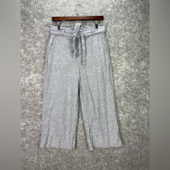 Banana Republic Pants Womens 6 Light Blue Herringbone Blake Crop Linen Wide Leg - Picture 1 of 11